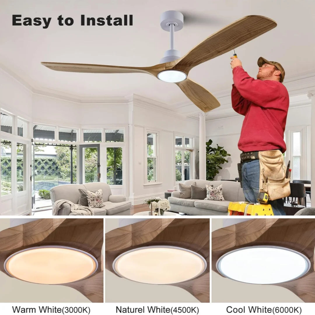 ventilateur moderne bois blanc led télécommande 42 52 60inch