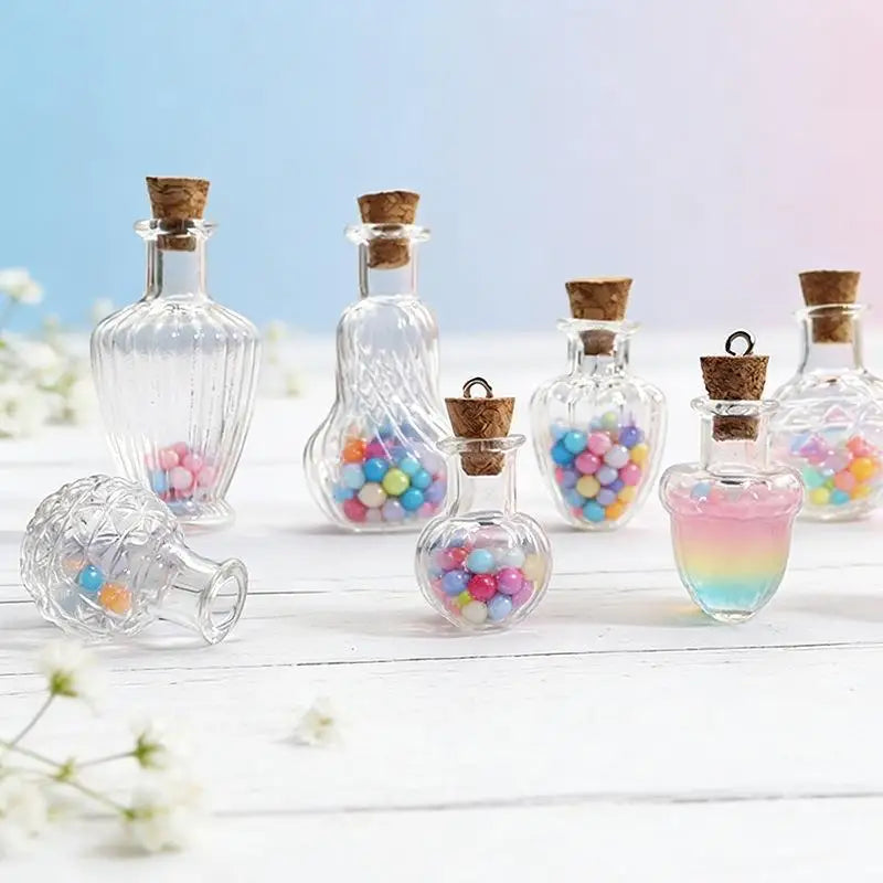 mini vases verre transparents rayures classiques bouchons colorées deco diy salon poupée accessoire artisanat