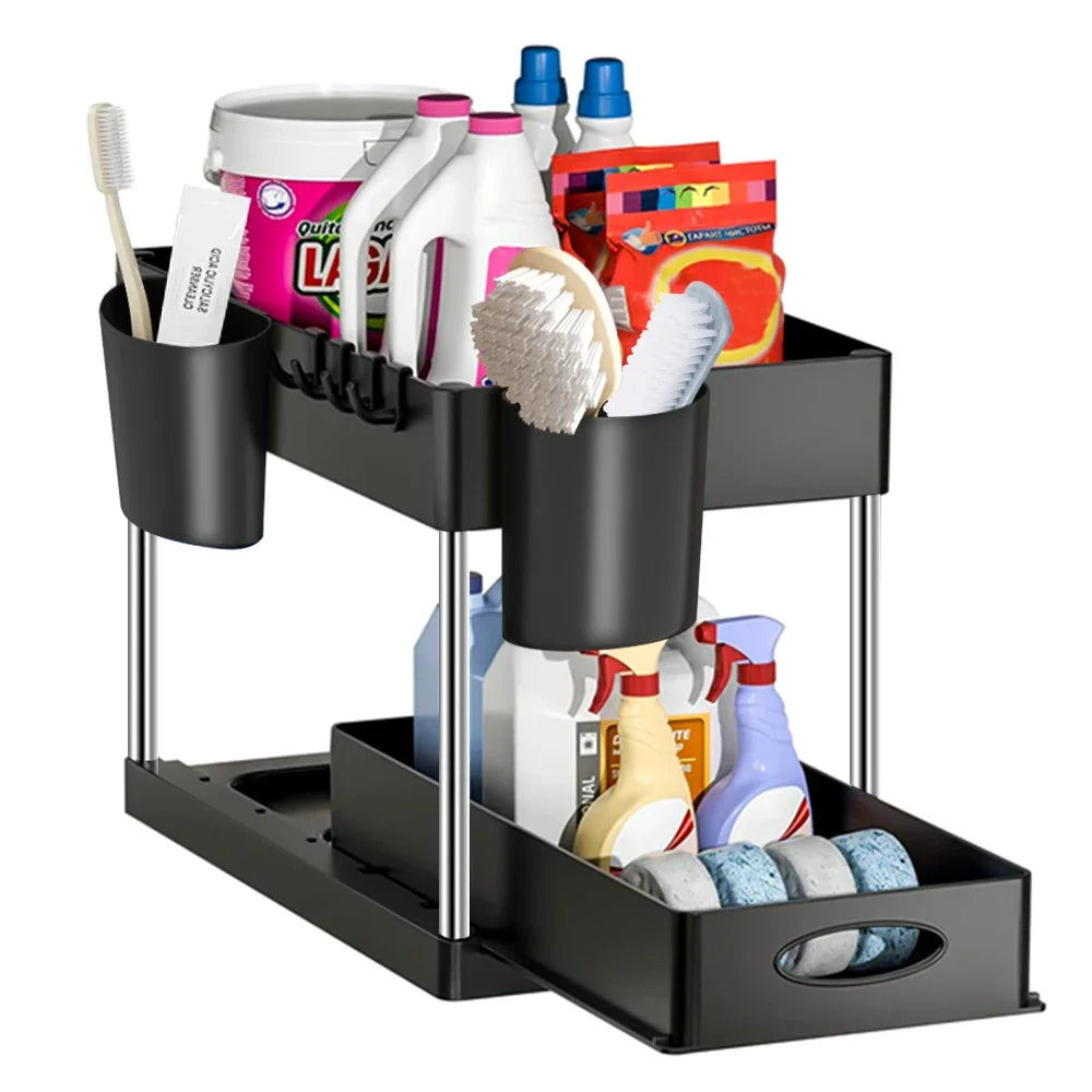 rangement sous évier noir moderne niveaux clips antislip pads tubes support
