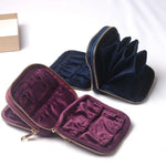 porte bijoux velours violet bleu marine classique glissière cartes billets cosmétique voyage