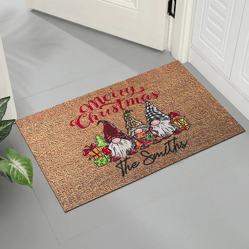 Paillasson Gnome de Noël violet avec motif festif