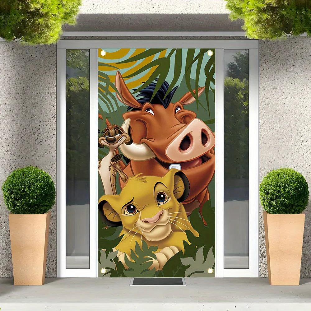 poster mural roi lion personnages jungle vert marron jaune illustration anniversaire noëlnaissance