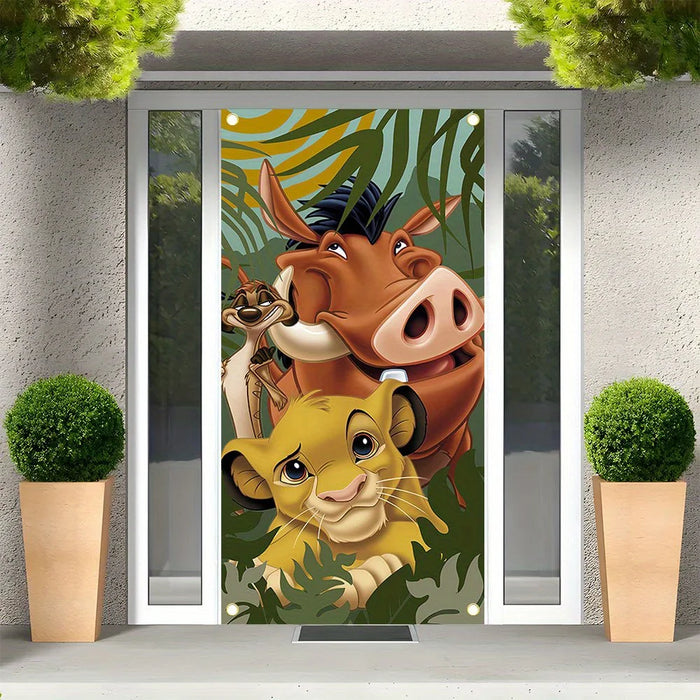 poster mural roi lion personnages jungle vert marron jaune illustration anniversaire noëlnaissance