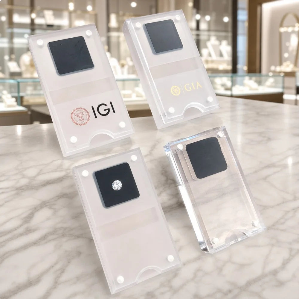 présentation bijoux support velours acrylique transparent moderne minimaliste adhésif diamant blanc