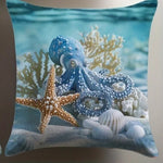 taies d'oreiller motif marin étoiles mer poissons moderne bleu clair coussin carré 45x45cm polyester
