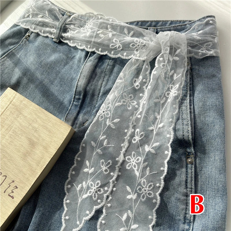 ruban dentelle fine motifs floraux blanc élégant décoratif bohème joint taille accessoire corps