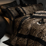 ensemble literie coton egyptien imprimé léopard marron noir ultra doux king queen