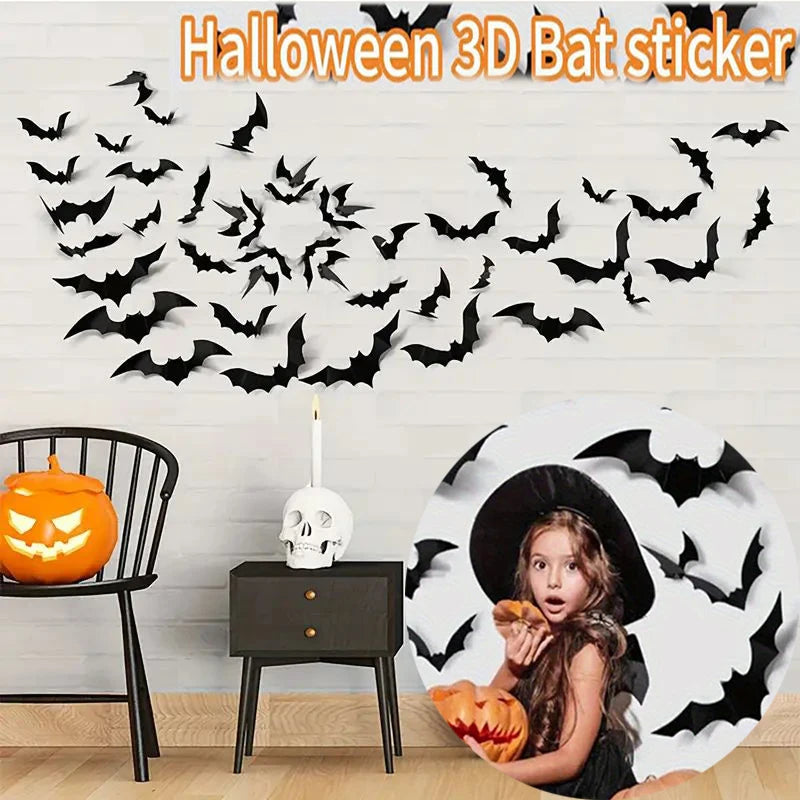 sticker 3d chauve souris halloween decoration noire adhésive effrayante pvc gothiqueextérieur 120pièces