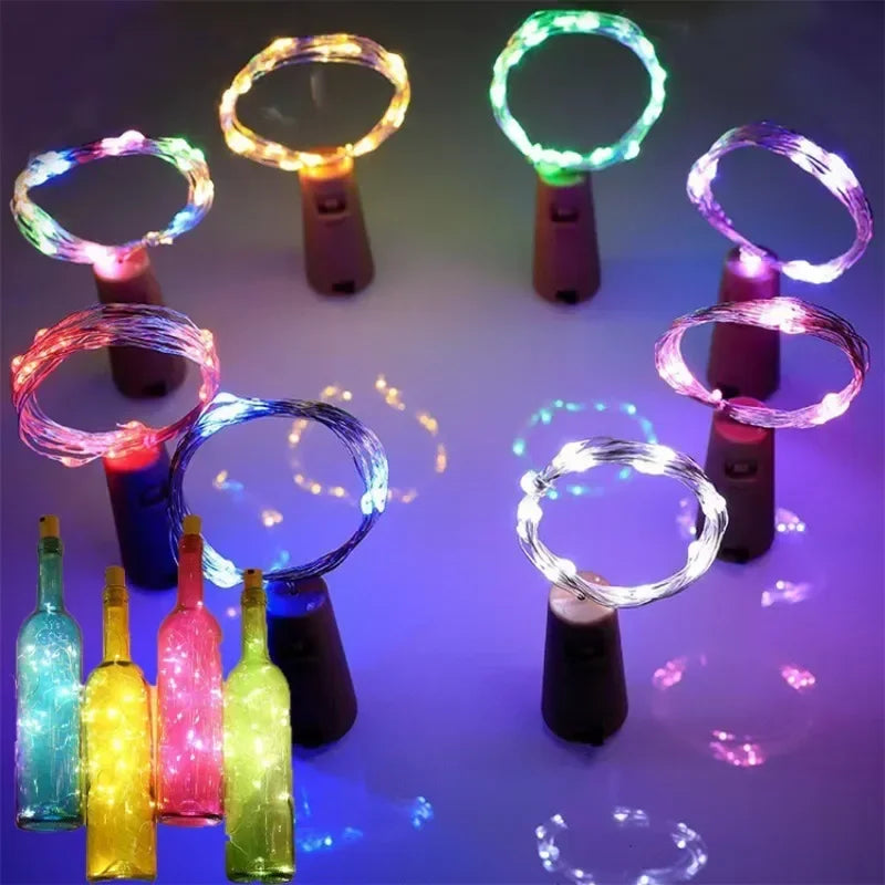 guirlande lumineuse fil cuivre bouchon liège décoration bouteille vin fête mariage lumière led blanche