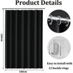 rideau douche noir plissé moderne imperméable anti moisissure 180x180cm anneaux