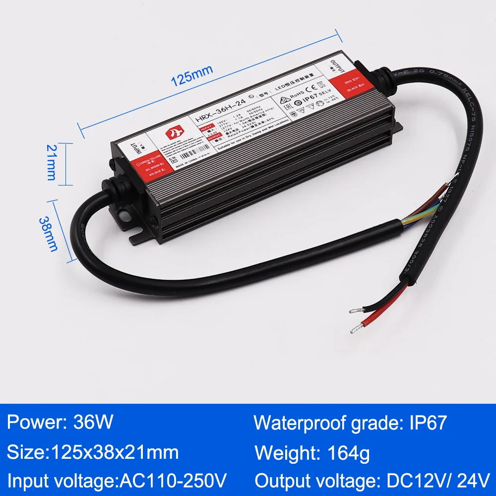 transformateur électrique led 12v 24v ip67 gris rayures clips câbles
