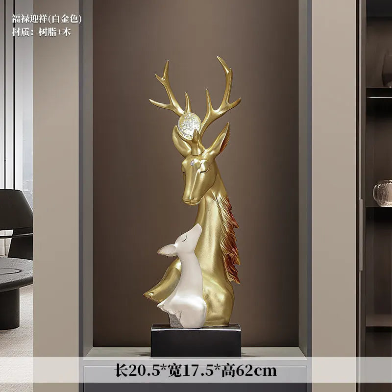 Sculpture résine cerf faon moderne élégant noir doré blanc salon entrée