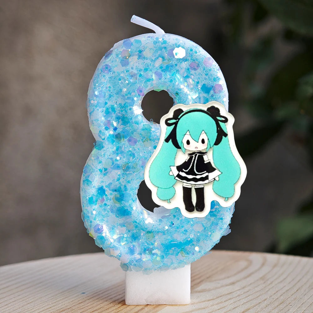 bougies anniversaire hatsune miku chiffres glitter bleu blanc décoratives anime personnalisées enfants adultes