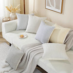 housse coussin carré rayé moderne coton lin 45x45 50x50 60x60 beige noir salon chambre