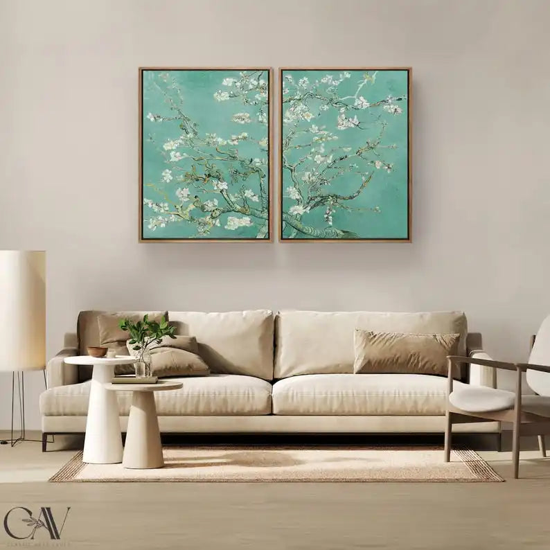 tableau floral vintage toile verte fleuri sans cadre décoration maison chambre salon moderne