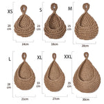 paniers suspendus tissu crocheté beiges rustiques respectueux environnement anneaux métalliques multifonctionnels rangement cuisine decoration