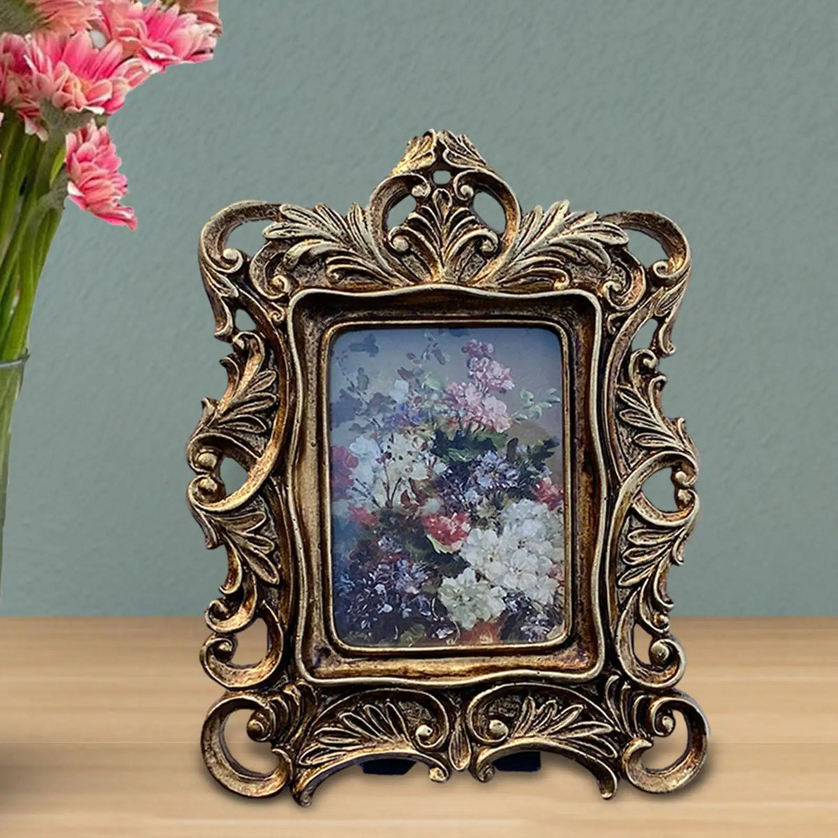 cadre photo baroque vintage or noir décoration florale effet vieilli salle manger salon decoration