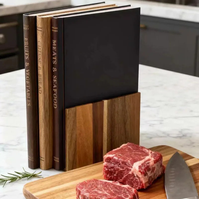 planche découper bois livre trois pièces noir marron rayures double face cuisine portable