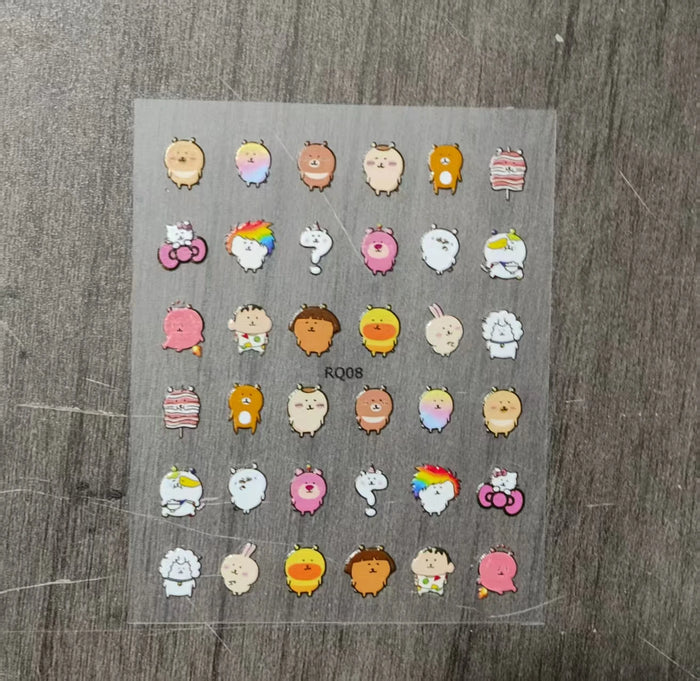 sticker cartoon ours multicolore motifs animaux decoratif enfants nail art deco chambre