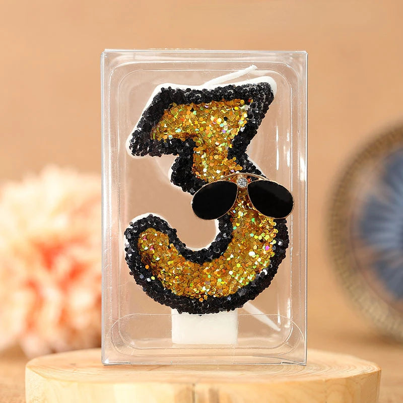 bougies forme chiffres paillettes dorées or noir festives anniversaires tringles