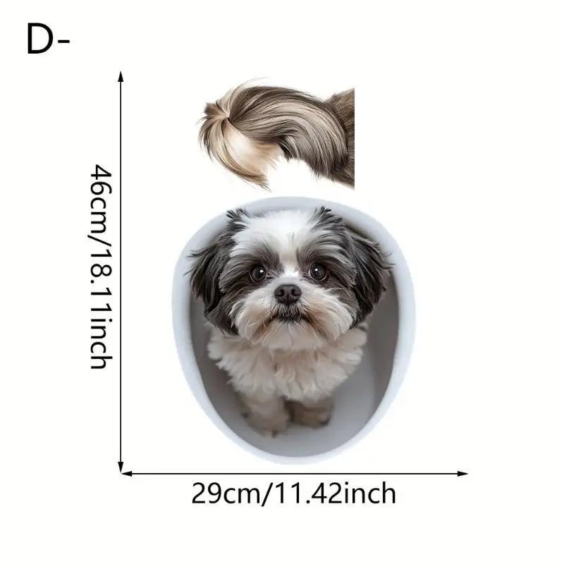 sticker toilette effet 3d animal mignon chat chien pvc illustration cartoon adhésif salle bain