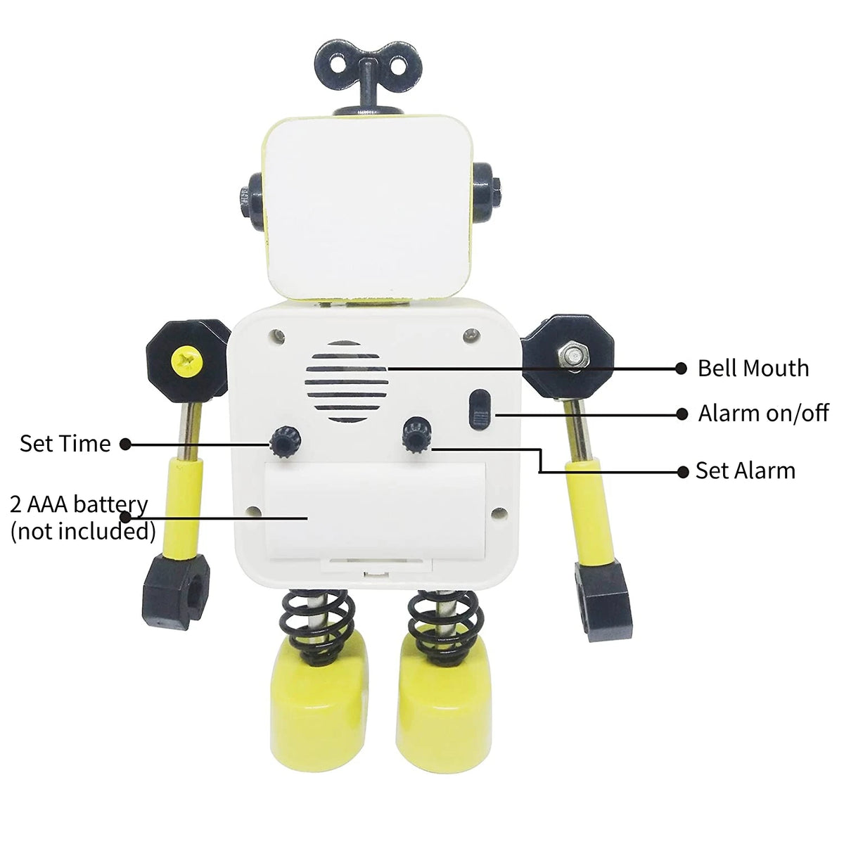 horloge robotique bleu jaune souriant vintage visage carré articulations batteries non fournies