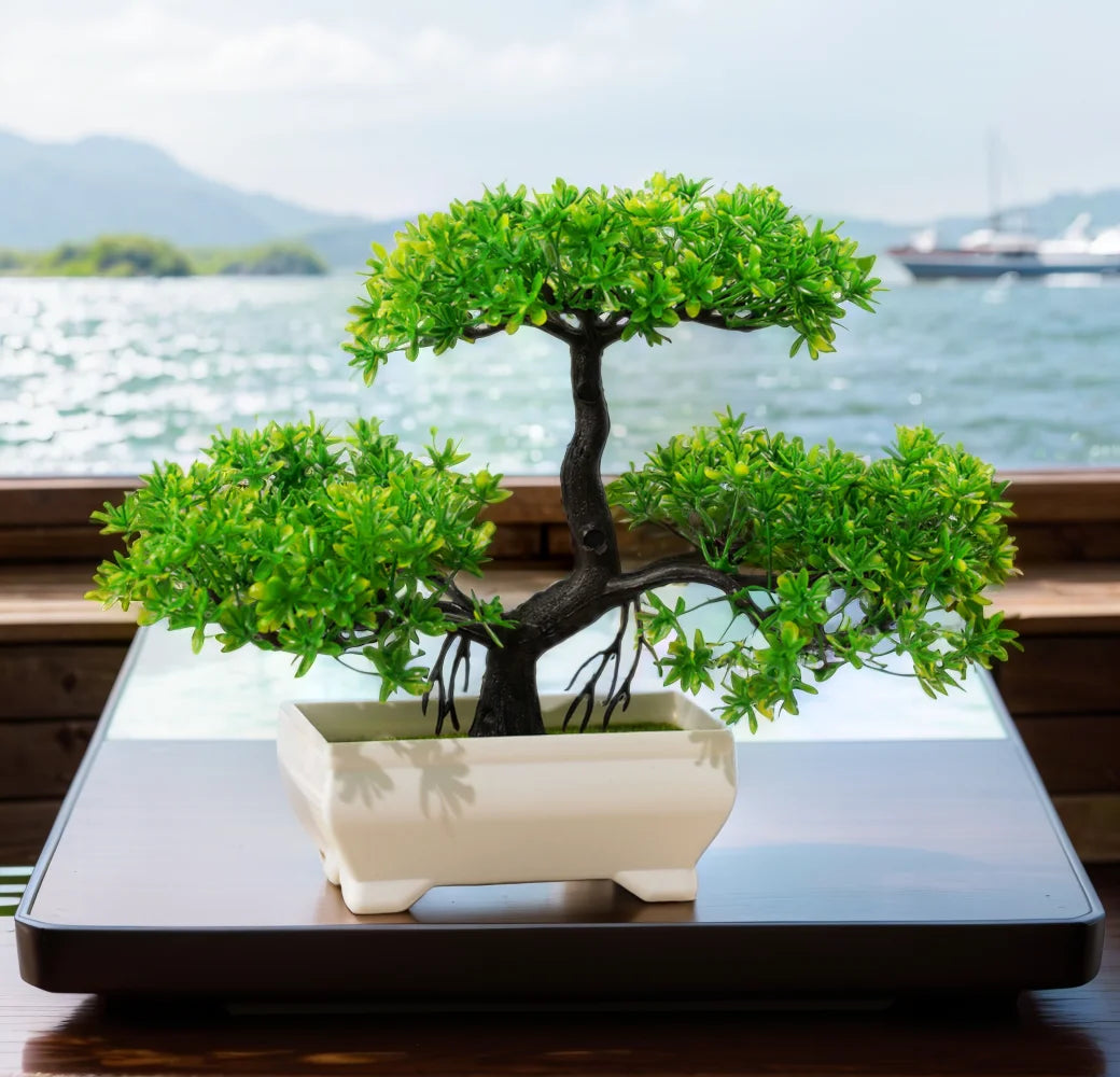 arbre bonsaï artificiel plante intérieure décorative pot blanc feuilles colorées maison jardin