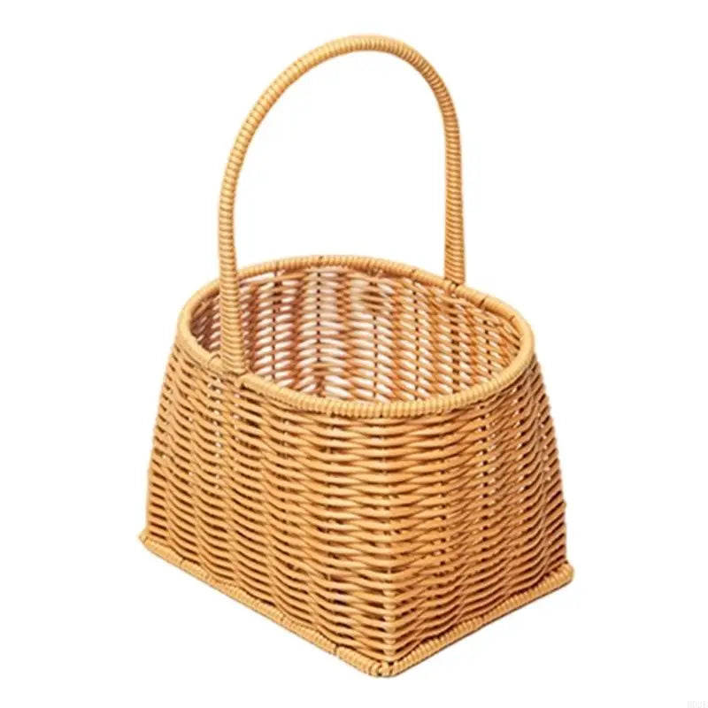 panier tressé marron clair réutilisable poignées osier traditionnel fruits collations pique nique organisateur placard