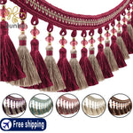 ruban franges rouge bordeaux beige clair decoratif textile maison bordure pompons 11cm