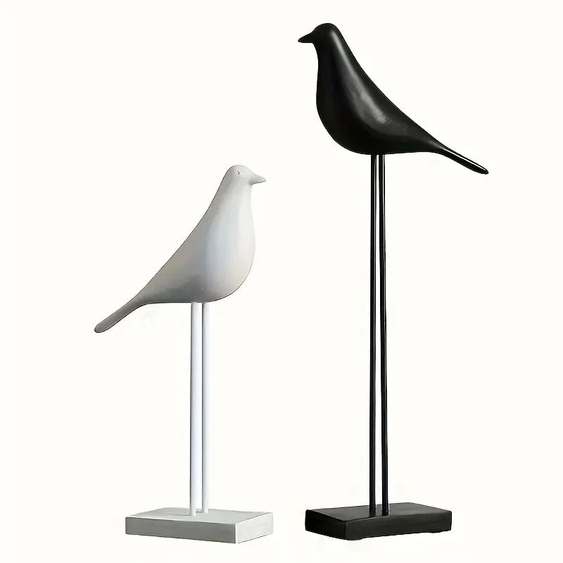 statue oiseau résine noir blanc minimaliste décoration intérieure animal compagnie moderne sculpture