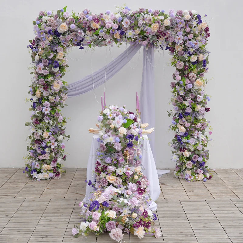 tapis table décoration mariage violet rose blanc fleurs artificielles romantique champêtre élégantextérieur anniversaire