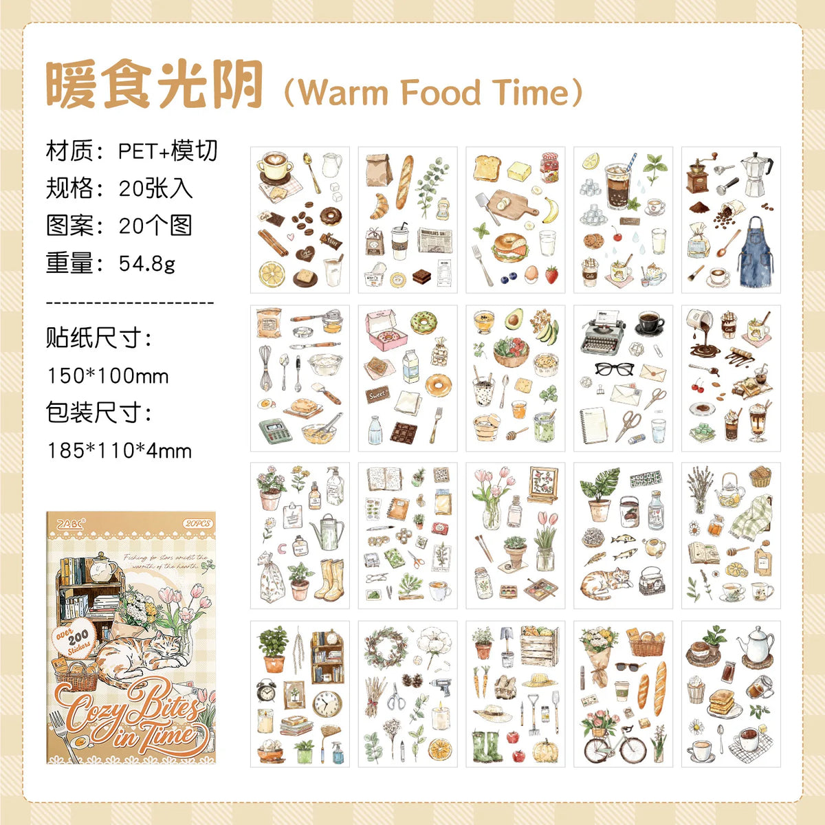 sticker illustratif cartoon nourriture animaux cuisine paysages opaques variés álbum scrapbooking