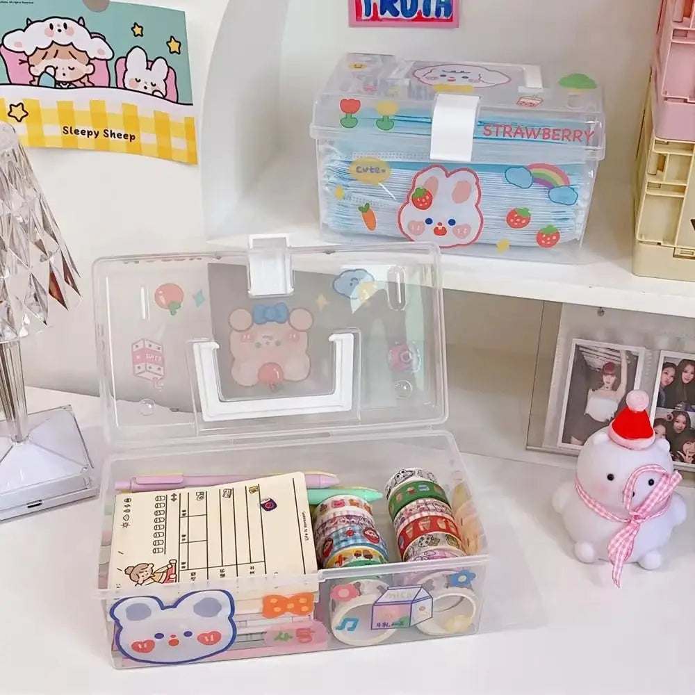 boîte rangement transparente moderne imprimée illustrations mignonnes poignée détachable réutilisable bijoux papier autocollant ruban