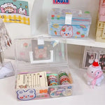 boîte rangement transparente moderne imprimée illustrations mignonnes poignée détachable réutilisable bijoux papier autocollant ruban