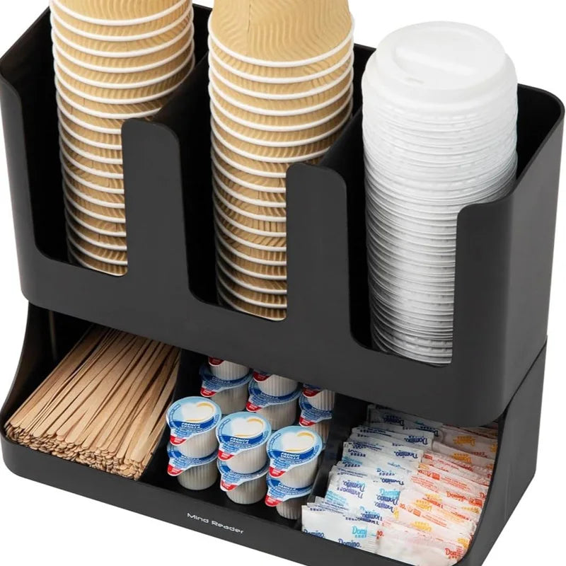 rangements mural noir gobelets carton sucre pots lait pailles salon durable écologique