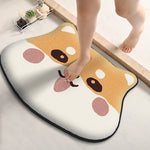 tapis sol antidérapant polyester gris moderne visage chat décoration intérieure petite fleurs noires salle