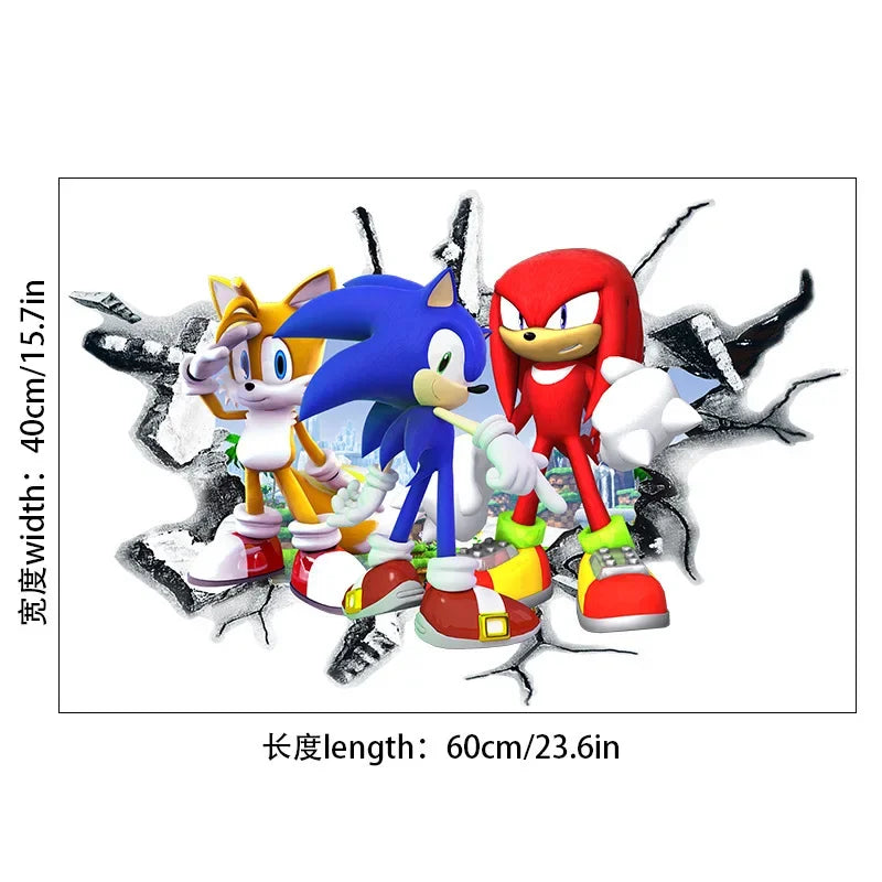 autocollant mural 3d sonic hérisson amis stickers deco chambre enfant pvc bleu