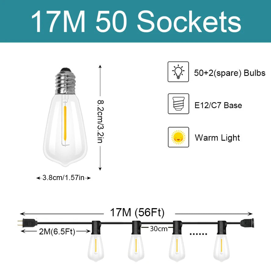 guirlande lumineuse led transparente vintage 15 ampoules 9m clips intégrés blanc noir moderne