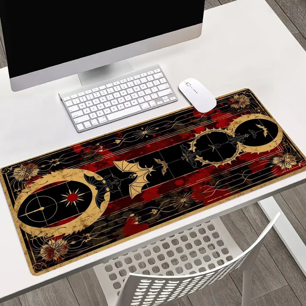 tapis souris noir floral cercles dorés antiderapante caoutchouc art déco gaming protection