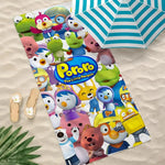 serviette plage microfibre enfant motif pororo séchage rapide grande douce blanche jaune bleu