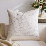 housse coussin brodée arbre noël moderne 45x45cm polyester coton velours rouge vert bleu gris