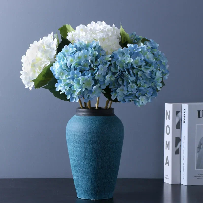 bouquet artificiel fleurs hortensia bleu blanc violet moderne maison mariage