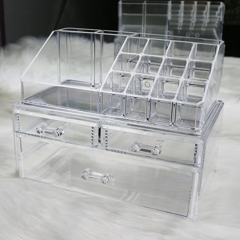 organisateur bijoux boîte transparente moderne poignées plastique grande taille cosmétiques maquillage soins peau