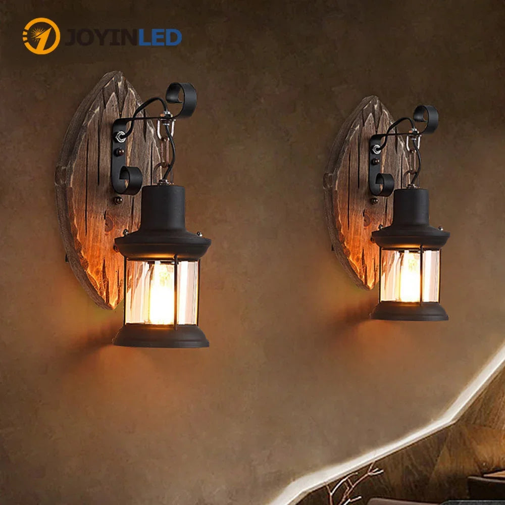 Lampe murale industrielle vintage verre opalin métal noir ampoule bois naturel cuisine salle manger