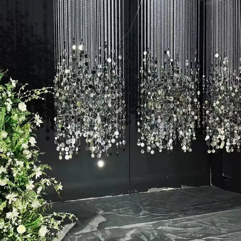 rideau argenté moderne élégant mariage banquet scintillant 1.5m 2m 2.5m 3m