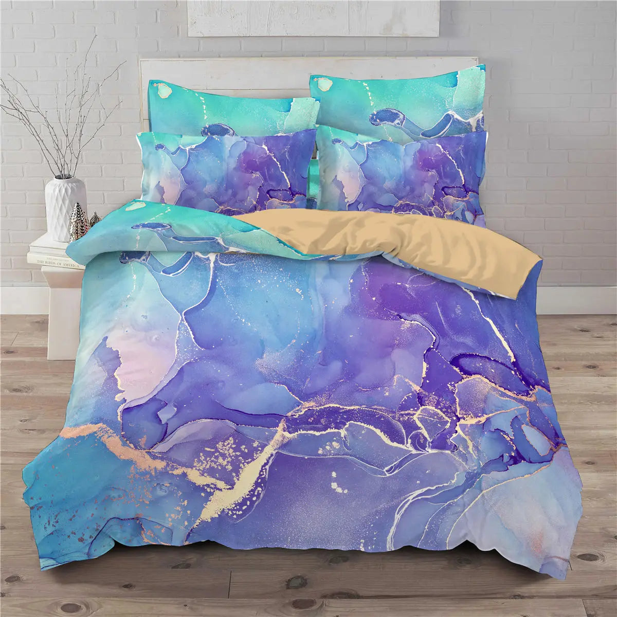 Vue rapprochée du tissu en polyester brossé de la housse de couette