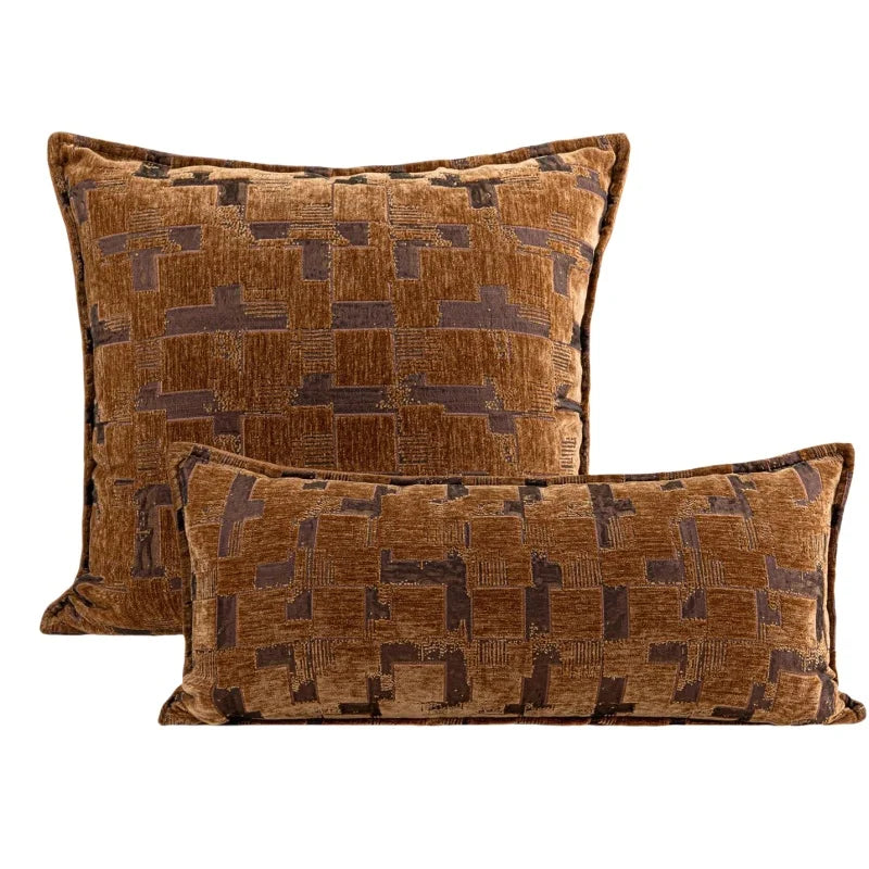housse coussin polyester géométrique marron clair foncé décoration contemporaine simple maison voiture