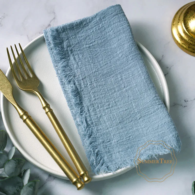 serviettes cuisine rustiques coton noir orange beige blanc rose pâle franges rustic naturel