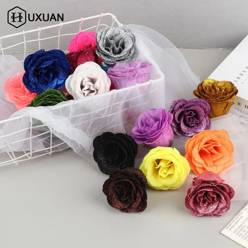 lot dix têtes roses artificielles pailletées décoration mariage fête maison fleur