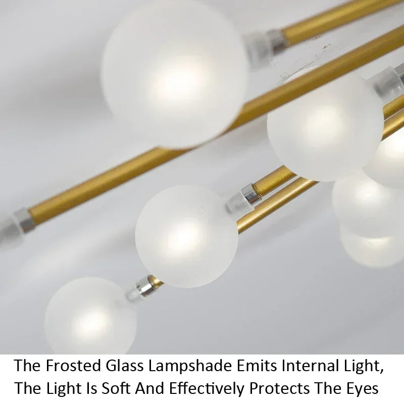 lampe suspension moderne or blanc sphères translucides scandinave structure métallique led éclairage intérieur